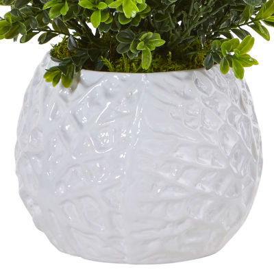 Boxwood Evergreen Artficial Plant in White Vase (Indoor/Outdoor)