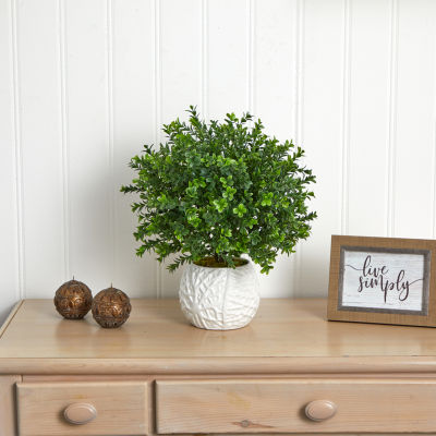 Boxwood Evergreen Artficial Plant in White Vase (Indoor/Outdoor)