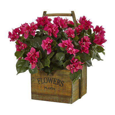 Bougainvillea Flowering Plant in Rustic Wood Planter, Color: Pink ...