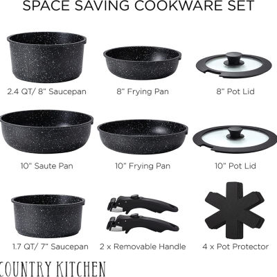 Country Kitchen Detachable Handles 13-pc. Aluminum Cookware Set