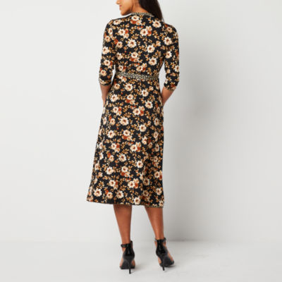 Perceptions 3/4 Sleeve Floral Reversible Midi Wrap Dress