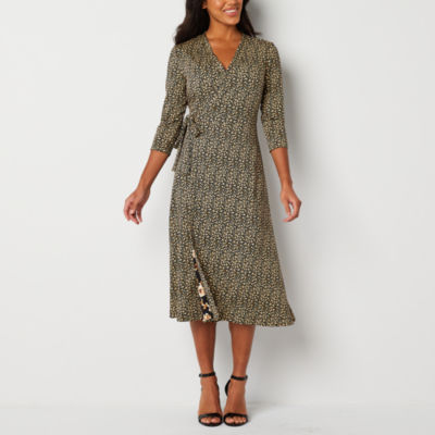 Perceptions 3/4 Sleeve Floral Reversible Midi Wrap Dress