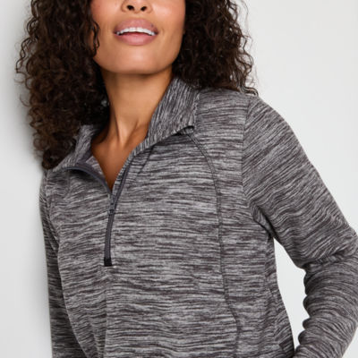 St. John's Bay Tall Polar Fleece Womens Mock Neck Long Sleeve Quarter-Zip Pullover