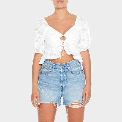 Forever 21 Womens V Neck Short Sleeve Crop Top Juniors