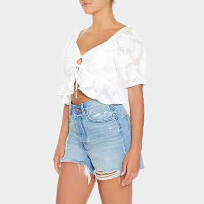 Forever 21 Womens V Neck Short Sleeve Crop Top Juniors