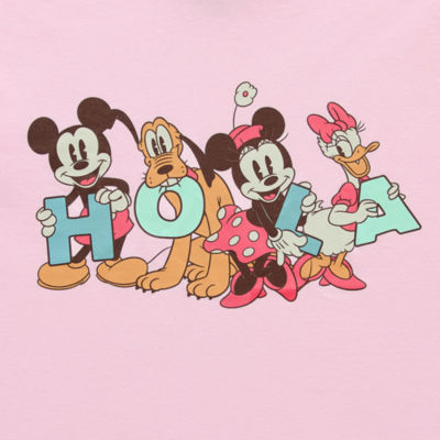 Juniors Hola Mickey and Friends Boyfriend Tee Womens Crew Neck Graphic T-Shirt