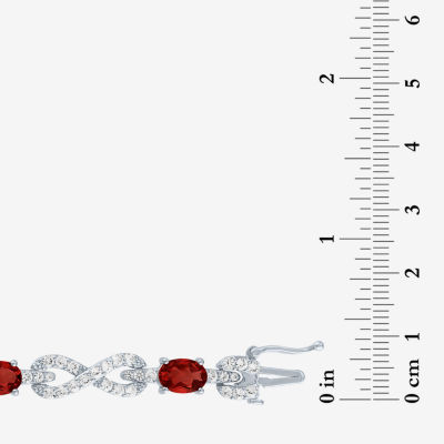 Womens Genuine Red Garnet Sterling Silver 7.5 Inch Tennis Bracelet