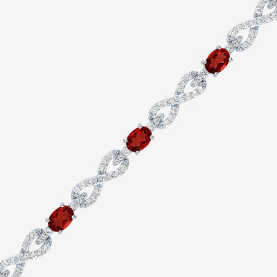 Genuine Red Garnet Sterling Silver 7.5 Inch Tennis Bracelet