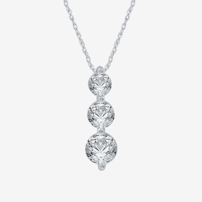 Yes, Please! Womens 18 Inch White Sapphire Sterling Silver Link Necklace Round