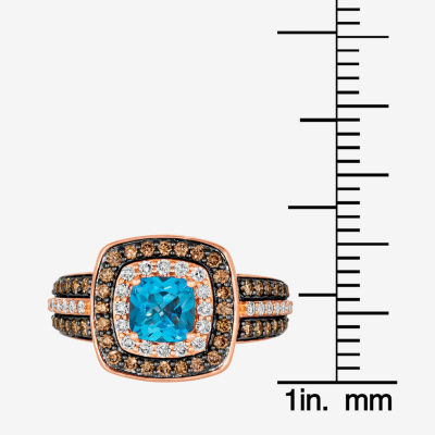 Le Vian® Ring featuring 1 CT. Deep Sea Blue Topaz™ 1/3 Nude Diamonds™ 1/2 Chocolate Diamonds® set 14K Strawberry Gold®