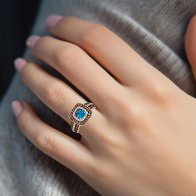 Le Vian® Ring featuring 1 CT. Deep Sea Blue Topaz™ 1/3 Nude Diamonds™ 1/2 Chocolate Diamonds® set 14K Strawberry Gold®