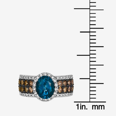 Le Vian® Ring featuring 1 7/8 CT. Deep Sea Blue Topaz™ 3/4 Chocolate Diamonds® 3/8 Nude Diamonds™ set 14K Vanilla Gold®