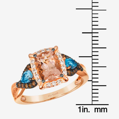 Le Vian® Ring featuring 1 cts. Peach Morganite™, 1/3 Sea Blue Aquamarine®, 1/5 Chocolate Diamonds® , 1/10 Nude Diamonds™  set 14K Strawberry Gold®