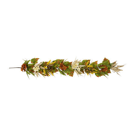 Northlight Flowers With Wheat Unlit Christmas Garland, One Size, Green