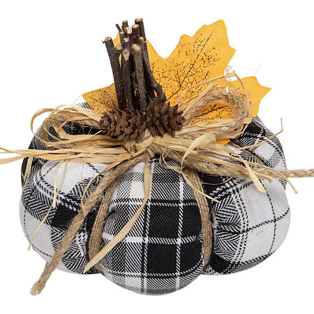 Northlight 5in Black And White Plaid Plush Pumpkin Thanksgiving Tabletop Decor, One Size, White