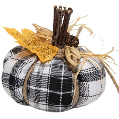 Northlight 5in Black And White Plaid Plush Pumpkin Thanksgiving Tabletop Decor