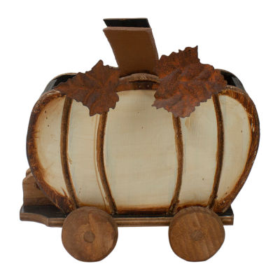 Northlight 10.5in Wooden Pumpkin Cart Thanksgiving Tabletop Decor