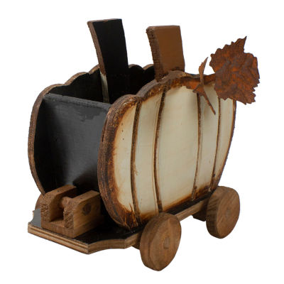 Northlight 10.5in Wooden Pumpkin Cart Thanksgiving Tabletop Decor