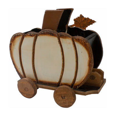 Northlight 10.5in Wooden Pumpkin Cart Thanksgiving Tabletop Decor