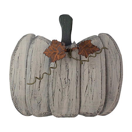 Northlight 15in Wooden Pumpkin With Leaves And Stem Thanksgiving Tabletop Decor, One Size, White