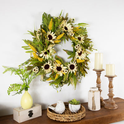 Northlight 24in Beige Sunflowers Wreath