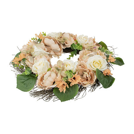 Northlight 22in Peach And White Fall Wreath, One Size, Pink