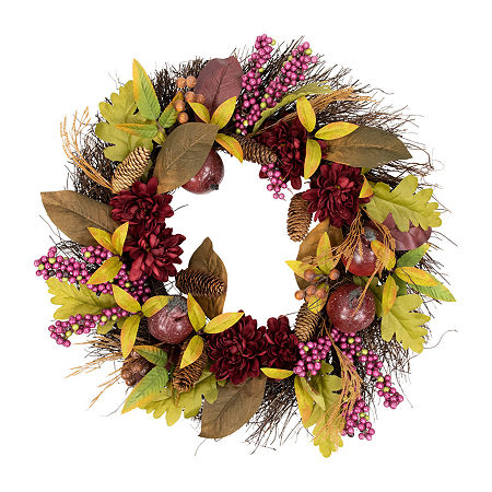 Northlight Mums And Pomegranates Twig Wreath, One Size, Brown