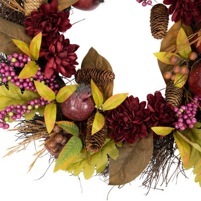 Northlight Mums And Pomegranates Twig Wreath