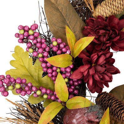 Northlight Mums And Pomegranates Twig Wreath