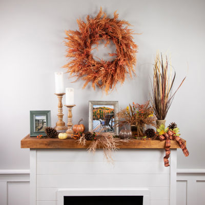 Northlight 24in Peachy Pampas Grass Unlit Wreath