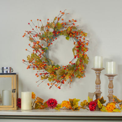 Northlight 22in Orange Berry And Yellow Leaf Wreath