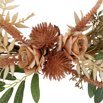 Northlight Fall Pale Roses With Foliage Unlit Wreath