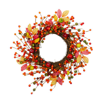 Northlight 18in Berry And Apple Foliage Twig Unlit Wreath