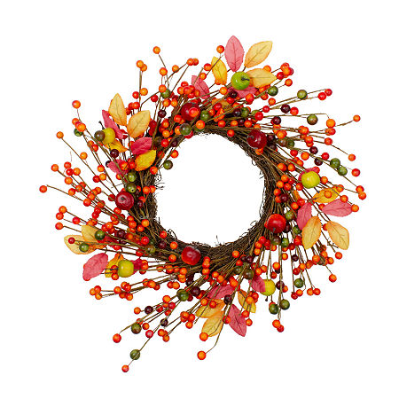 Northlight 18in Berry And Apple Foliage Twig Unlit Wreath, One Size, Orange