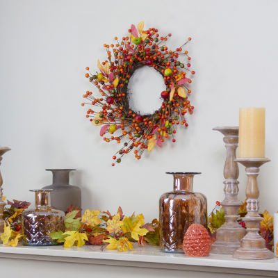 Northlight 18in Berry And Apple Foliage Twig Unlit Wreath