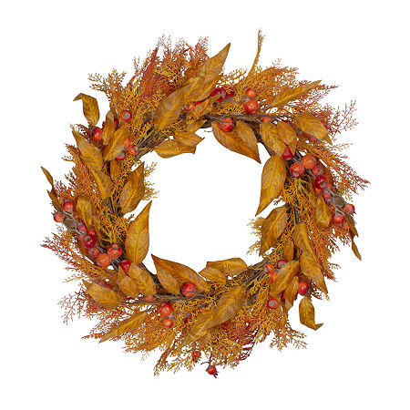 Northlight 24in Yellow And Orange Berry Unlit Wreath, One Size, Yellow