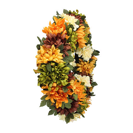 Northlight 19.5in Orange And Green Chrysanthemum Unlit Wreath, One Size, Green