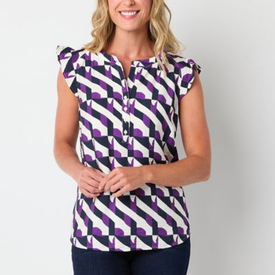 Liz claiborne womens split crew neck short sleeve blouse color bright
