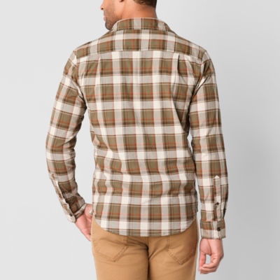 mutual weave Mens Long Sleeve Poplin Plaid Button-Down Shirt