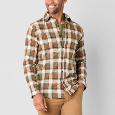 mutual weave Mens Long Sleeve Poplin Plaid Button-Down Shirt