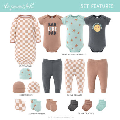 The Peanutshell 0-3m Skater Boy Baby Boys 16-pc. Baby Clothing Set