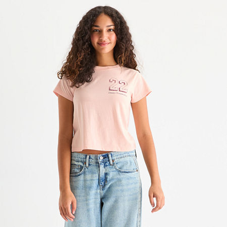 Arizona Womens Juniors Crew Neck Short Sleeve Graphic T-Shirt, X-large, Pink