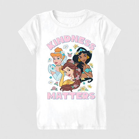 Little & Big Girls Crew Neck Short Sleeve Princess Graphic T-Shirt, Xx-small (4-5), White