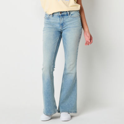 Arizona - Juniors Short Bow Pockets Womens Low Rise Flare Leg Jean