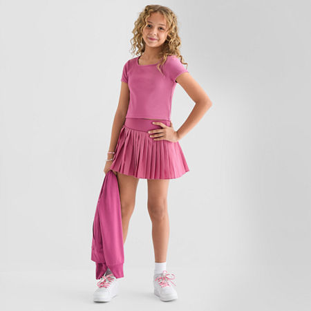 Xersion Woven Pleated Little & Big Girls Skort, Small (7-8), Pink