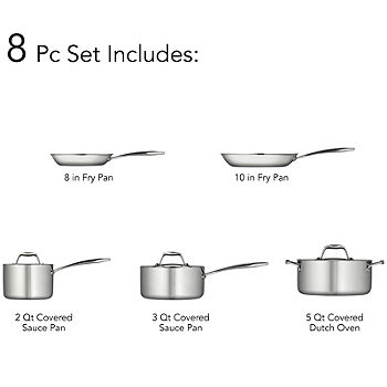 Tramontina 80116/004DS Gourmet 18/10 Stainless Steel Induction-Ready  Tri-Ply Clad Fry Pan, 8-Inch, Stainless 