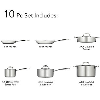 Tramontina Gourmet Tri-Ply Clad 10 Piece Cookware Set, Grey