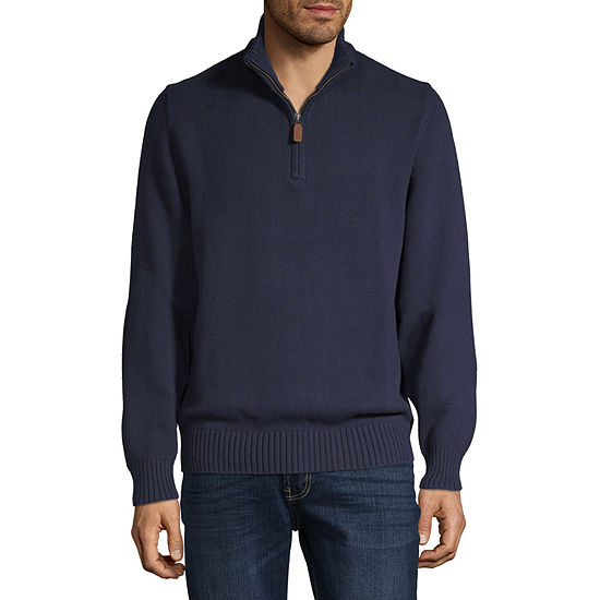 St. John's Bay Quarter Zip Mens Mock Neck Long Sleeve Pullover Sweater