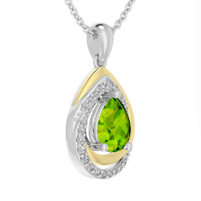 Womens Genuine Green Peridot 10K Gold Over Silver Pendant Necklace