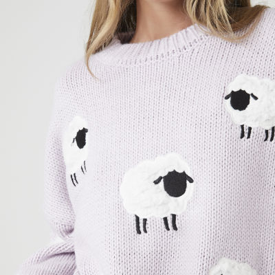 Forever 21 Juniors Sheeps Embellished Womens Crew Neck Long Sleeve Animal Pullover Sweater